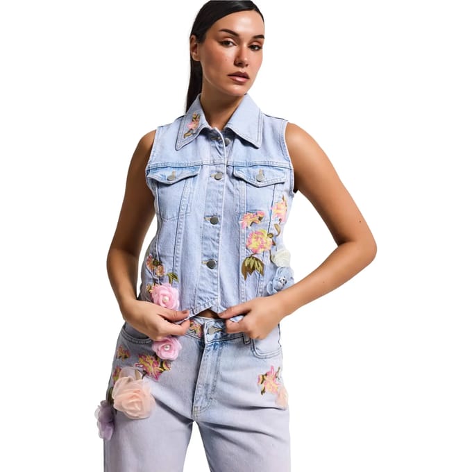 It's Basic - FLORAL DENIM WAISTCOAT