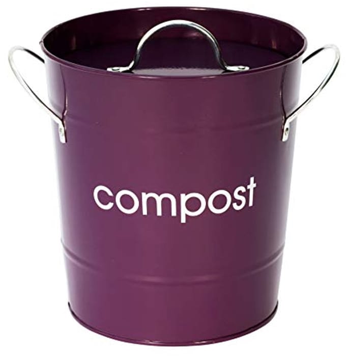 Compostemmer van verzinkt staal met handgrepen en binnenemmer in violet