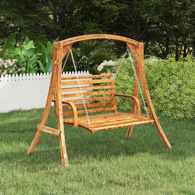 vidaXL - Schommelframe - massief - gebogen - hout - met - teakafwerking