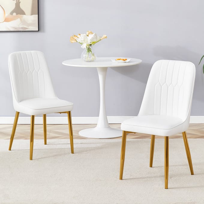 MODFU Eetkamerstoel set van 2, kunstleer, metalen poten, modern minimalistisch design