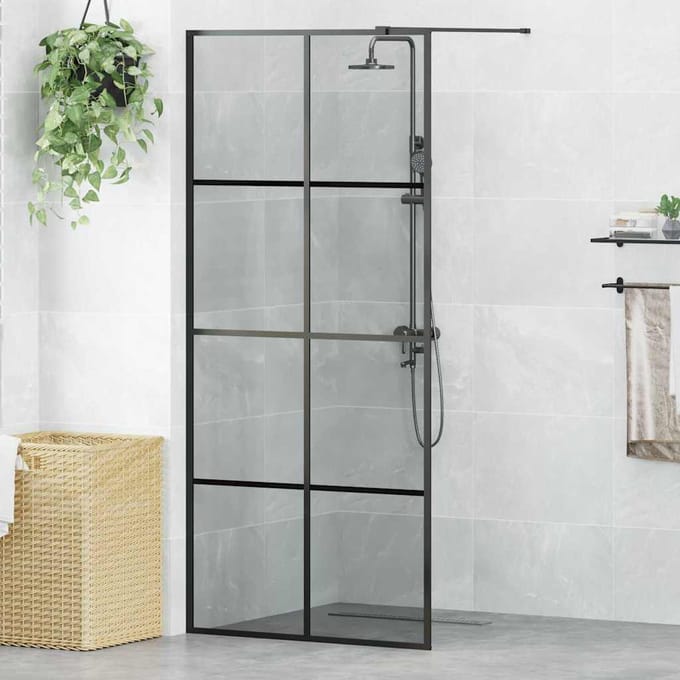 vidaXL - Inloopdouchewand - Zwart - 90 - x - 195 - cm - gehard - glas