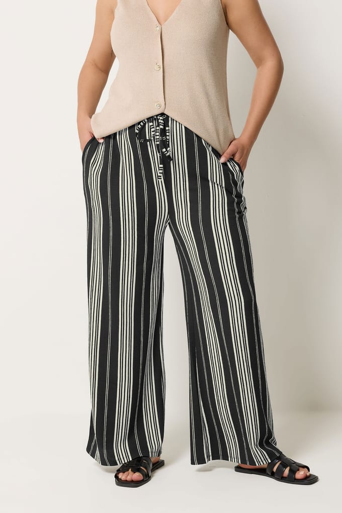 Yours 2Pack Zwarte Gestreepte Broek Met Wijde Pijpen Size 42