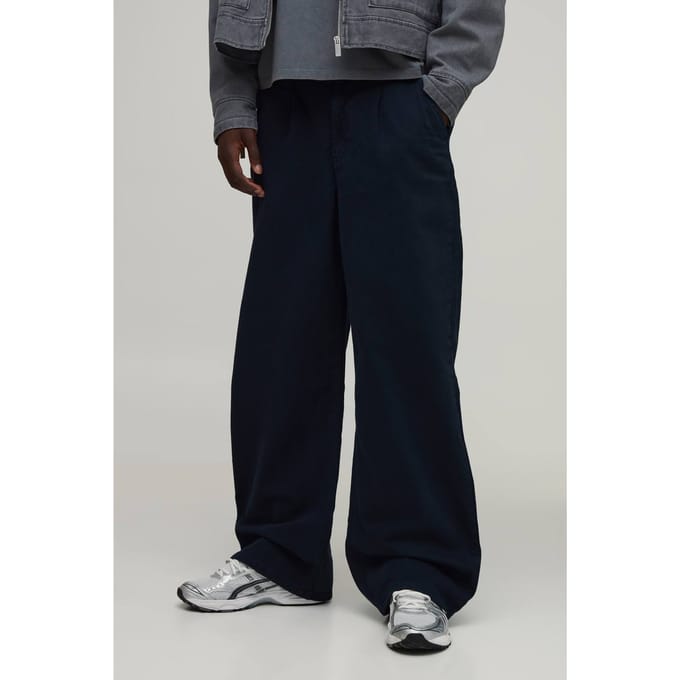 Plus Wide Fit Broek met Half & Half Tailleband van gewassen twill | Dark Navy | Size Medium