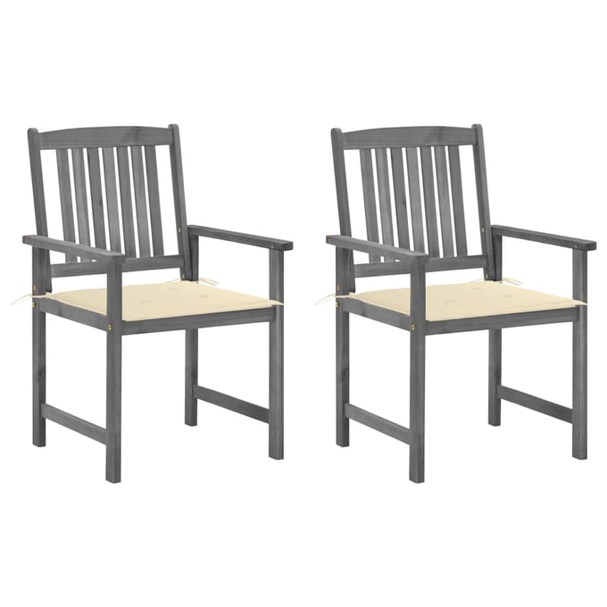 vidaXL - Tuinstoelen - 2 - st - met - kussens - massief - acaciahout - grijs