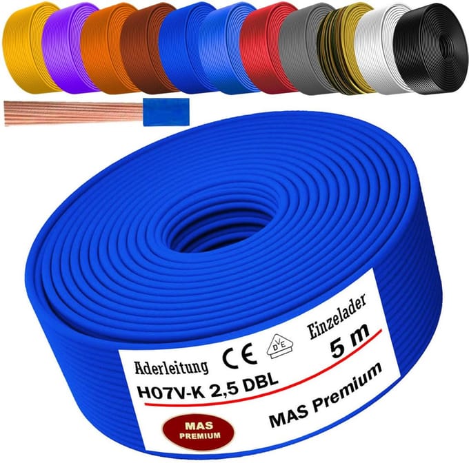 Flexibele Aderkabel H07V-K 1x2,5 mm² Donkerblauw voor Installatie