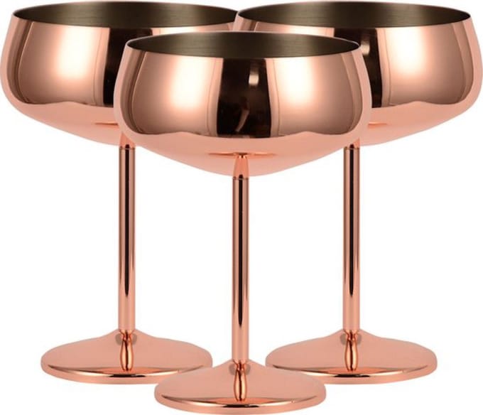 Fjesta© RVS Champagnecoupe - Cocktailglazen - 40cl - Roségoud - 3 Stuks