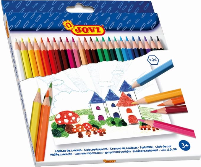 Houten kleurpotloden gemengde kleuren - etui 24st.