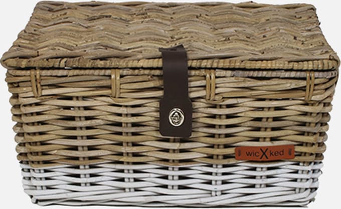 Wicked - Fietsmand - Kratmand met klep - Rotan -Large - Met witte rand