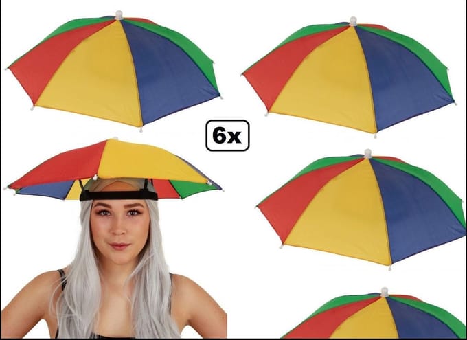 6x Hoofd paraplu rood geel groen blauw
