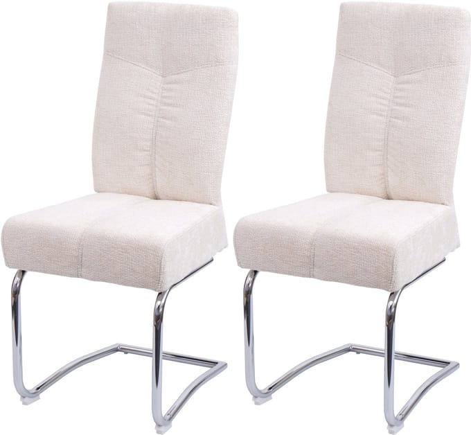 Set van 2 eetkamerstoelen MCW-G56, keukenstoel sledestoel fauteuil, metaal stof/textiel chenille ~ crème