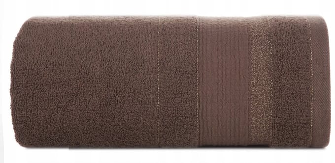 Donkerbruine badstof handdoek April 30x50 cm met jacquard bies