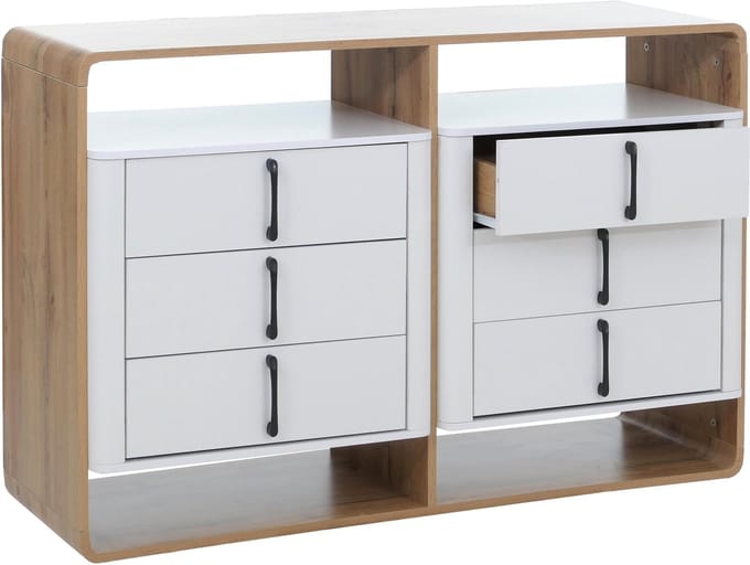 Commode MCW-P43, kast, dressoir, highboard, 6 lades, MDF, 80x120x42 cm ~ Wotan-eikenlook, wit