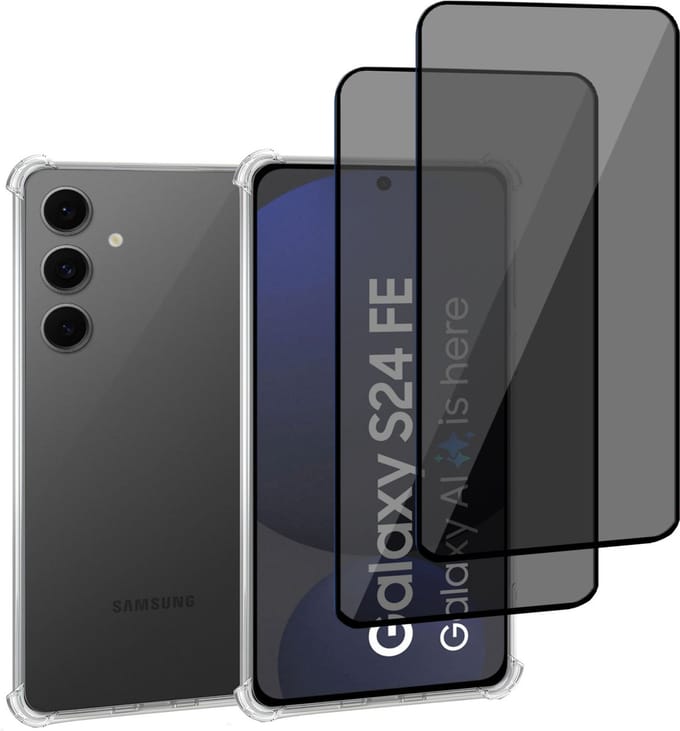 Geschikt voor Samsung Galaxy S24 FE - Hoesje + 2x Screenprotector – Gehard Glas Cover + Shock Proof Case - Transparant