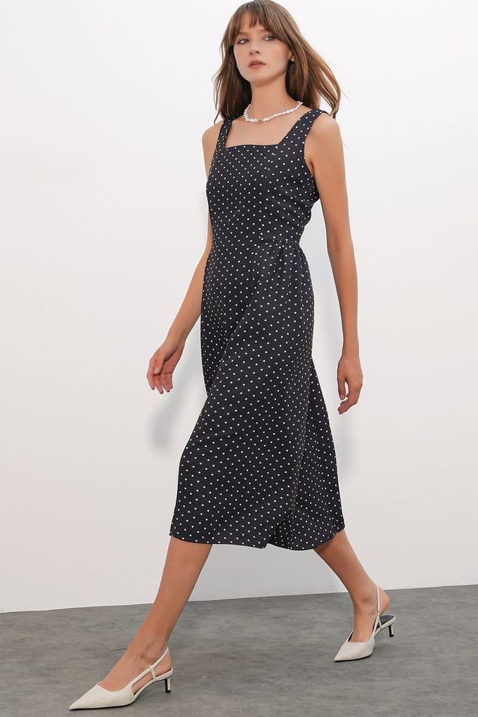 Polkadot A-lijn Midi-jurk