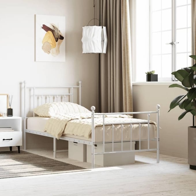 Metalen Bedframe - Logeerbed Tienerbed - Slaapkamer Meubel - Robuuste Constructie - 90 x 200 cm - Wit
