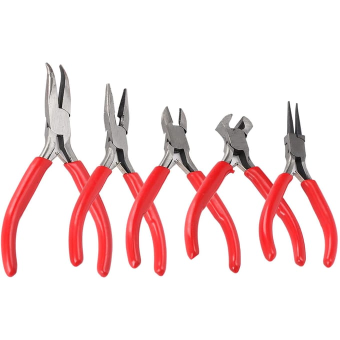 Ensemble de 5 pinces à bijoux mini en acier, coupeur, outils DIY faits à la main, kit, nez rond, long, coudé red