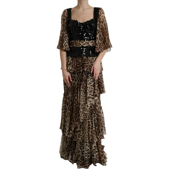 Pailletten Luipaardprint Laagjes Maxi-jurk