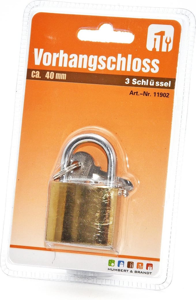 Humbert Hangslot met 3 sleutels - 40 mm - messing - kofferslot