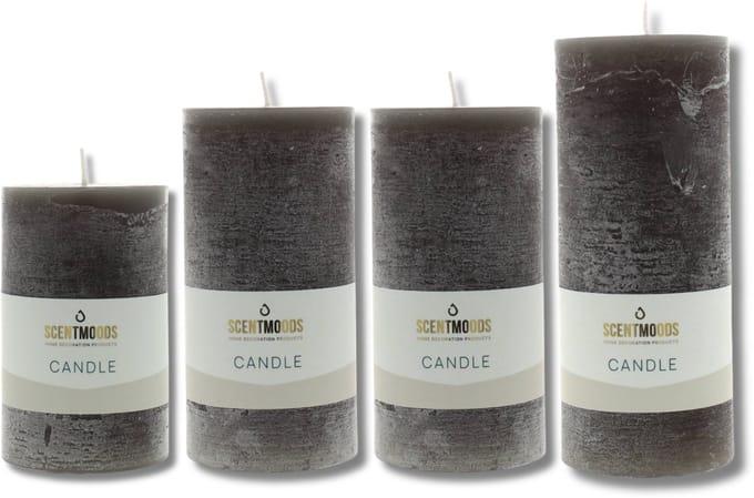 Scentmoods Rustieke Kaars Set Zwart – Set van 4 Stompkaars en Dinerkaars met een Chique Uitstraling