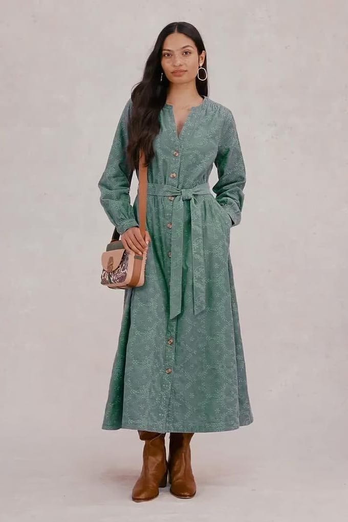 White Stuff Florence Cord Dress Dusty Green Größe: 16 | Maxikleider Outlet | Damen | Grün