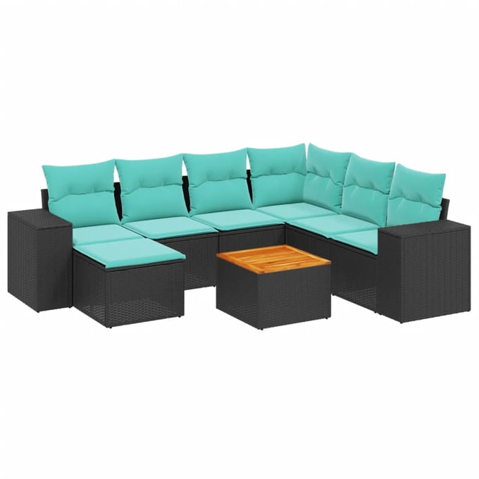 vidaXL - 8-delige - tuinbankset - met - kussens, - zwart - polyrotan