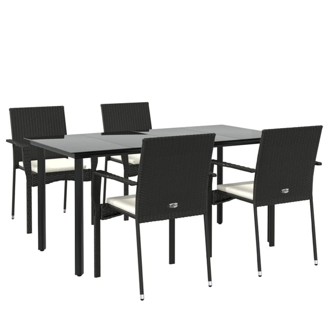 vidaXL - 5-delige - Tuinset - met - kussens - poly - rattan - zwart