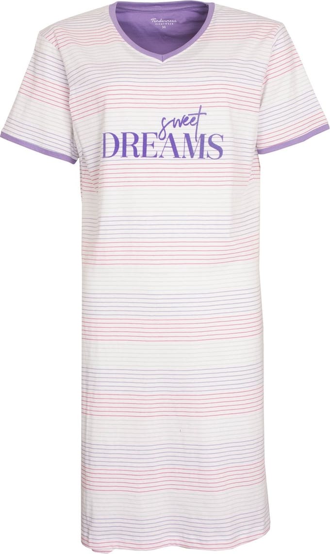 Tenderness Dames Nachthemd - 100% Katoen - V Hals - Paars - Maat M