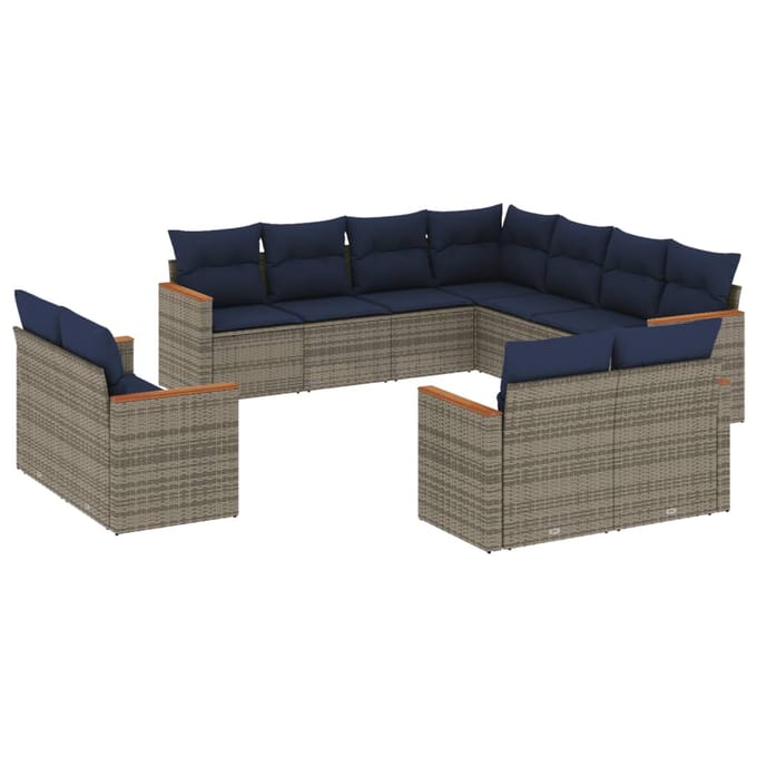 vidaXL - 11-delige - tuinbankset - met - kussens, - grijs - polyrotan