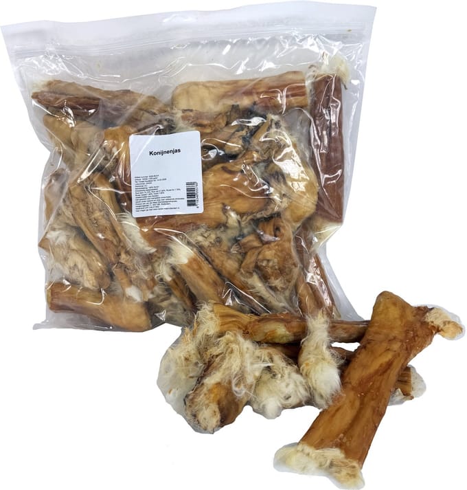Hondensnack Petsnack - Eiwitrijke Konijnenjas 21 cm - 1 kg Natuurlijke Snack zonder Toevoegingen