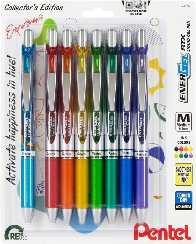 Pentel - EnerGel RTX Retractable Liquid Gel Pens 0.7mm 8 stuks - Happiness Expressions - BL77XHAPBP8M