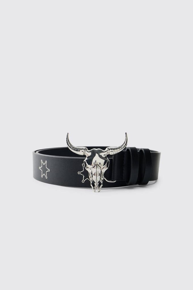 PU Western Buckle Belt | Black | Size XL