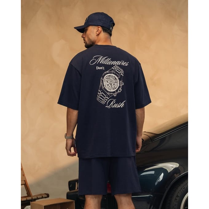 Baron Filou T-shirt SS26 Oversized Backprint No Rush Navy Blue M