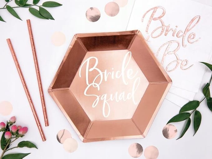 PARTYDECO - 6 Bride Squad roségouden bordjes 23 cm