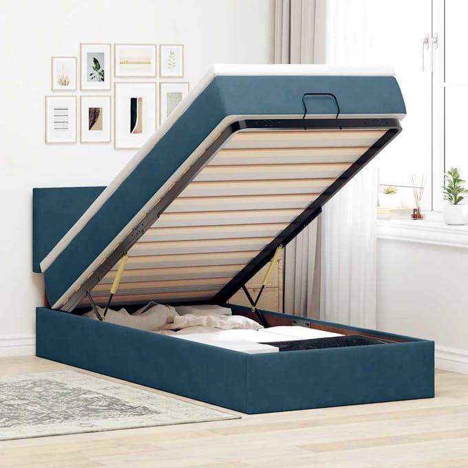 vidaXL - Ottoman - bed - met - matras - 90x200cm - fluweel - donkerblauw