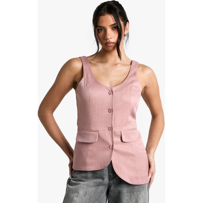 boohoo Dames Tailored Asymmetric Woven Waistcoat | Roos | Maat: 44
