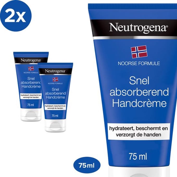 Neutrogena snel absorberende handcrème - Noorse Formule - hydraterende handcrèmes - lichte formule - 2 x 75 ml