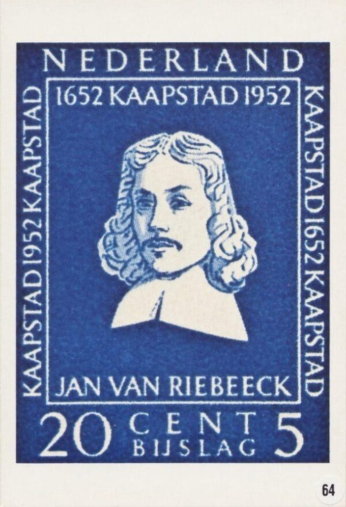 Briefkaart met afbeelding Jan van Riebeeck postzegel