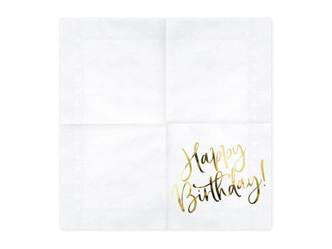 PartyDeco - Servetten - Happy birthday wit (20 stuks)