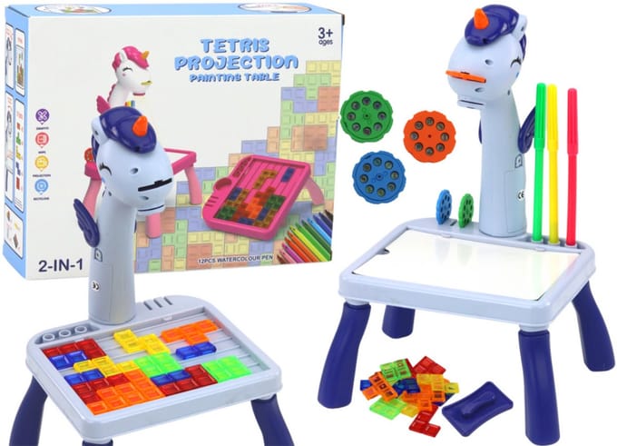 Playos® - 2 in 1 Projector - Vormenpuzzel - Blauw - Giraffe Projector - 24 Patronen - Tekentafel - Educatief Speelgoed