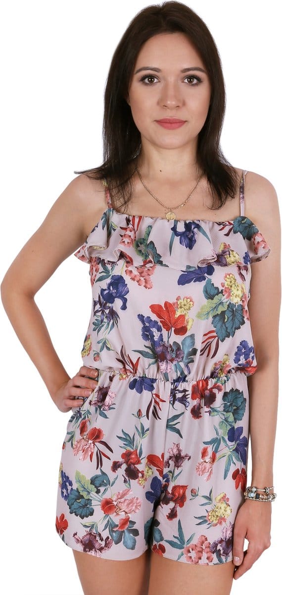 John Zack - Beige Korte Jumpsuit met Bloemen