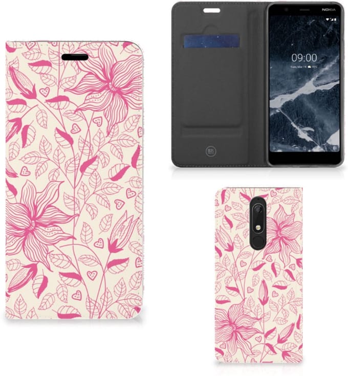 Nokia 5.1 (2018) Smart Cover Pink Flowers