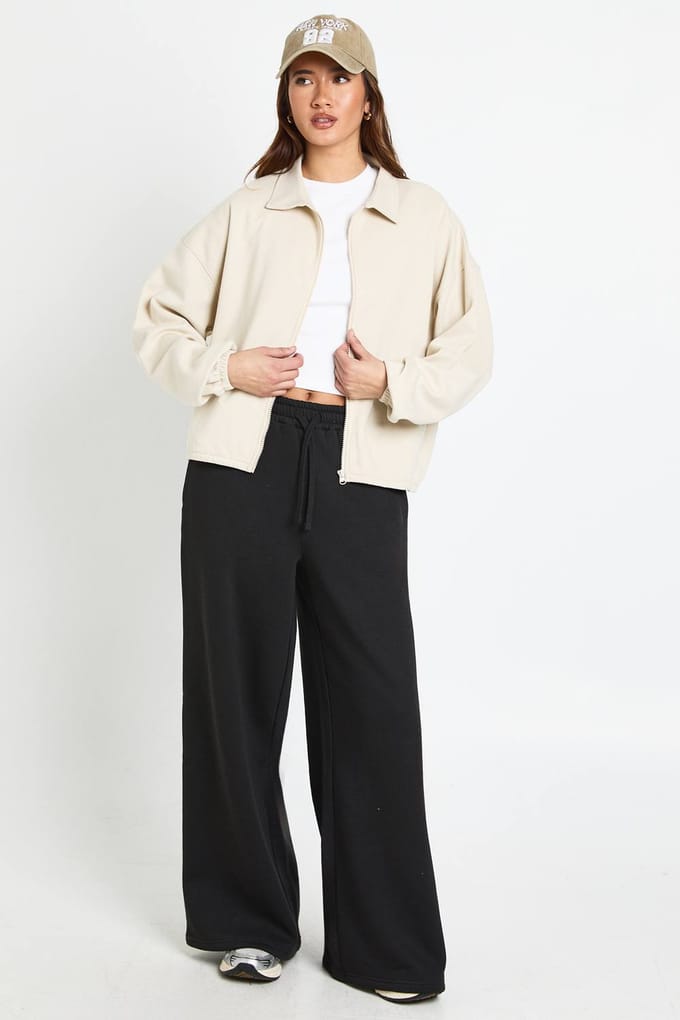 boohoo Dames Interlock Bubble Zoom Rits Bomber Sweatshirt | Cream | Maat: XL