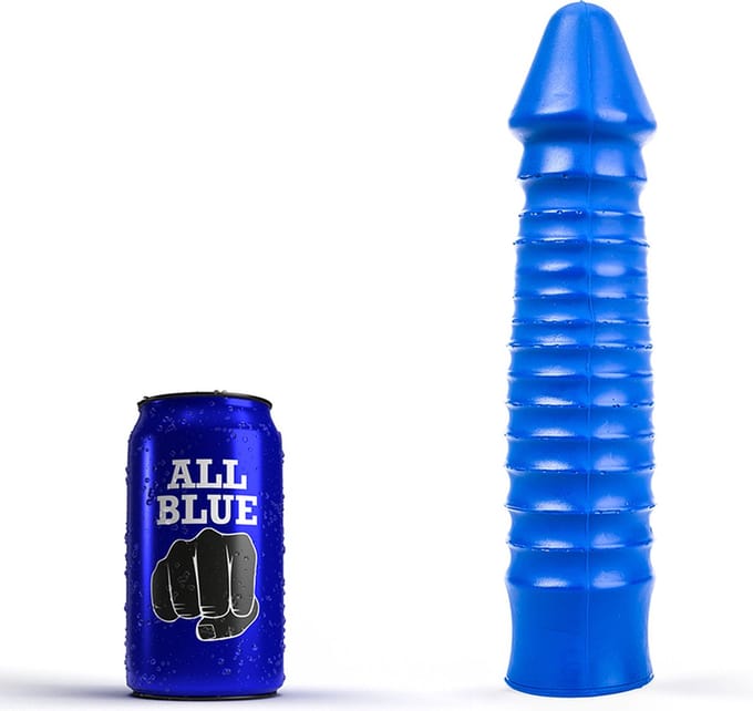All Blue Geribbelde Dildo 26 x 5 cm - blauw