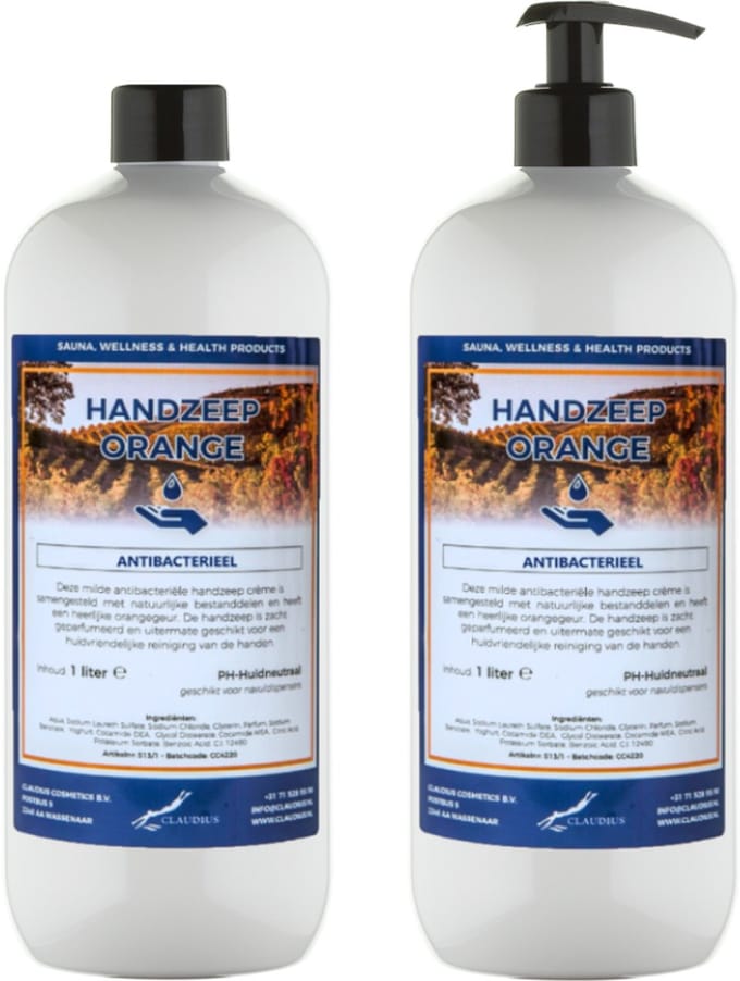 Handzeep Orange 1 liter - met gratis pomp - set van 2 stuks