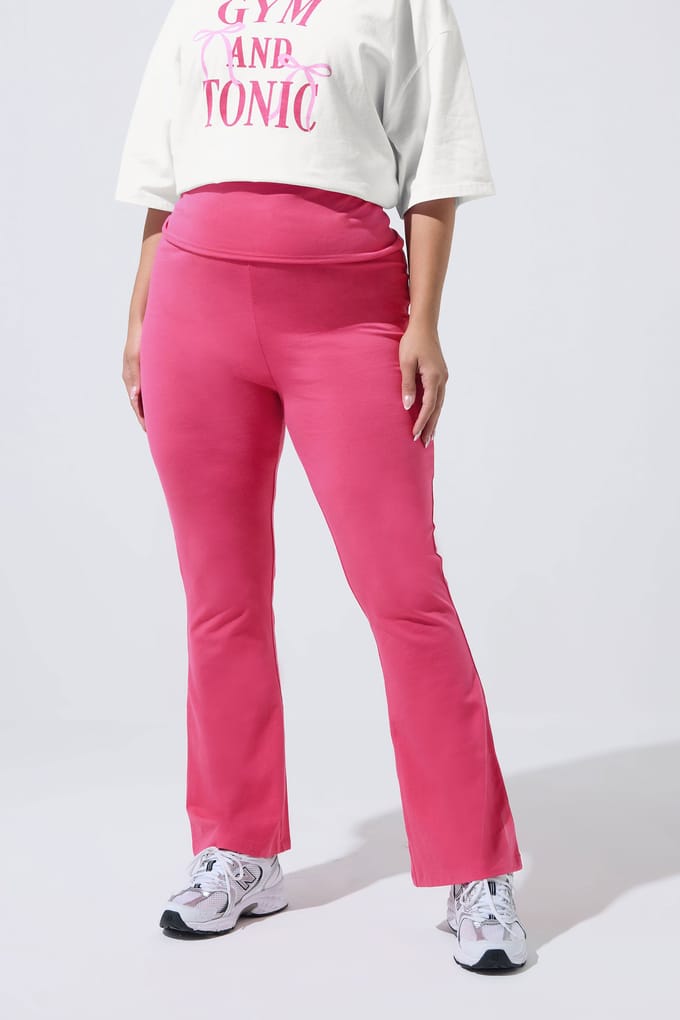 Limited Collection Hot Pink Flared Leggings Met Omgeslagen Taille Size 48