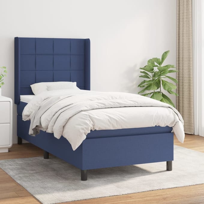 vidaXL - Boxspring - met - matras - stof - blauw - 90x200 - cm