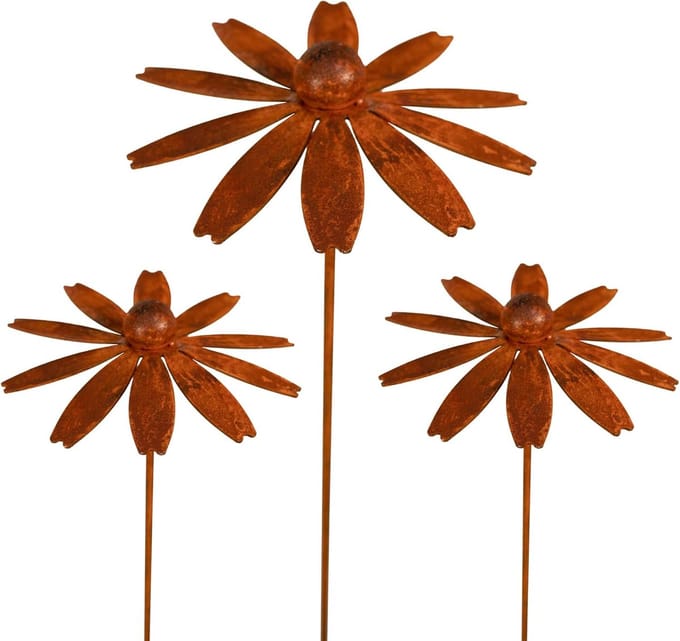 Set van 3 Tuinstekers Decoratief Metaal Tuinornamenten Roest Patina
