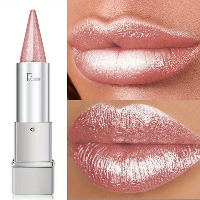 Parelmoer Roze Glitter Lipstick - Waterproof Shimmer Lippenstift met Langdurige Glans