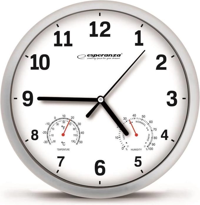 Esperanza Wandklok Lyon - Wit - 25 cm - inclusief temperatuur- en luchtvochtigheidsmeter