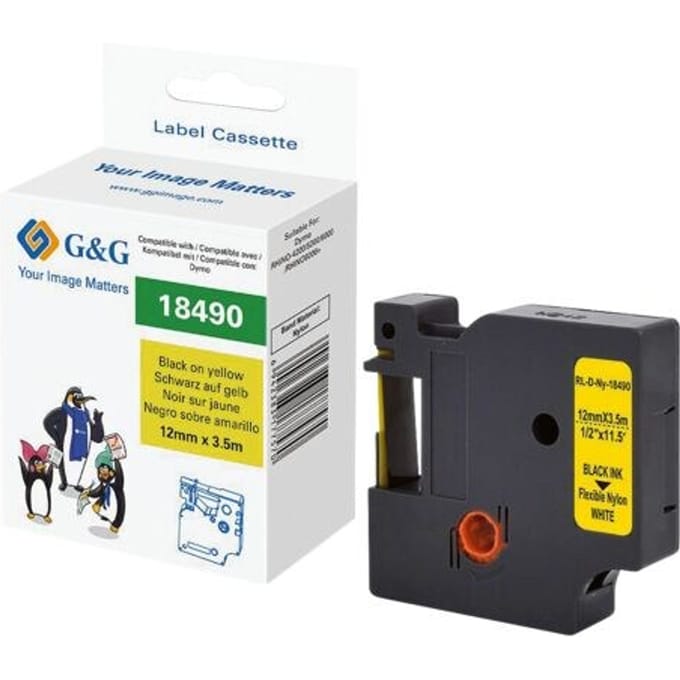 G&G Labeltape Polyamide Tapekleur: Geel Tekstkleur: Zwart 12 mm 3.5 m